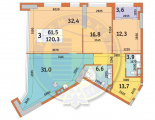 3-кімнатне планування квартири в будинку за адресою Перемоги проспект 11б (2)