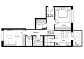 2-кімнатне планування квартири в будинку за адресою Набережно-Рибальська вулиця 9