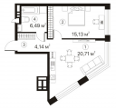 1-комнатная планировка квартиры в доме по адресу Бажана Николая проспект дом 1