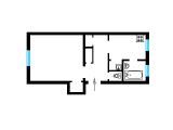 1-кімнатне планування квартири в будинку по проєкту 1-480-14м