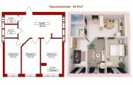 3-комнатная планировка квартиры в доме по адресу Киевская улица 2м