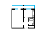 1-кімнатне планування квартири в будинку по проєкту 1-КГ-480-12у