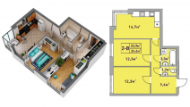 2-комнатная планировка квартиры в доме по адресу Университетская улица 3/1 (3)
