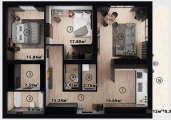 3-комнатная планировка квартиры в доме по адресу Кошевого Олега улица 17 (12)