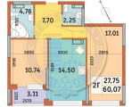 2-комнатная планировка квартиры в доме по адресу Причальная улица 11 (6)