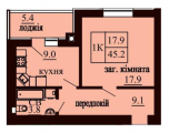 1-кімнатне планування квартири в будинку за адресою Толстого Льва вулиця 80