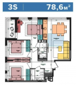 3-комнатная планировка квартиры в доме по адресу Салютная улица 2б (13)