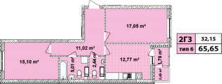 2-комнатная планировка квартиры в доме по адресу Выговского Ивана улица (Гречко маршала улица) 10 (6)