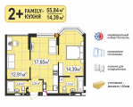 2-комнатная планировка квартиры в доме по адресу Украинки Леси улица 2а (5)
