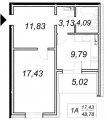 1-комнатная планировка квартиры в доме по адресу Кургузова улица 11г