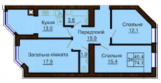 3-кімнатне планування квартири в будинку за адресою Сонячна вулиця 5