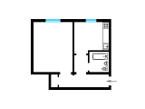 1-комнатная планировка квартиры в доме по проекту 1-447С-44 (малосемейка)