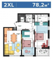 2-комнатная планировка квартиры в доме по адресу Салютная улица 2б (19)