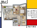 2-комнатная планировка квартиры в доме по адресу Бориспольская улица 67