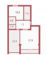 1-комнатная планировка квартиры в доме по адресу Гаевая улица 1
