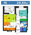 1-комнатная планировка квартиры в доме по адресу Салютная улица 2б (18)