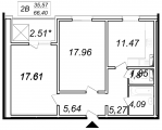 2-комнатная планировка квартиры в доме по адресу Кургузова улица 11б
