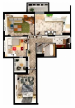 3-комнатная планировка квартиры в доме по адресу Олимпийская улица №13