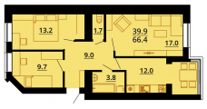 3-комнатная планировка квартиры в доме по адресу Героев Небесной Сотни проспект 30/2