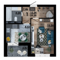 1-комнатная планировка квартиры в доме по адресу Тираспольская улица 43 (5)