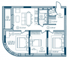 3-комнатная планировка квартиры в доме по адресу Сверстюка Евгения улица (Расковой Марины улица) 54