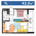 1-комнатная планировка квартиры в доме по адресу Салютная улица 2б (13)