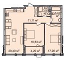 2-комнатная планировка квартиры в доме по адресу Антоновича улица (Горького улица) 83