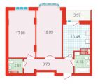 2-комнатная планировка квартиры в доме по адресу Бориспольская улица 18-26 (3)