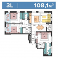3-комнатная планировка квартиры в доме по адресу Салютная улица 2б (33)