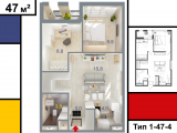 1-комнатная планировка квартиры в доме по адресу Бориспольская улица 67