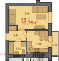 1-комнатная планировка квартиры в доме по адресу Рылеева улица 25