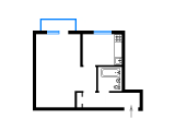 1-комнатная планировка квартиры в доме по проекту 1-438-4