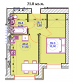 1-комнатная планировка квартиры в доме по адресу Чехова улица 4а