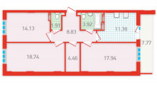 3-комнатная планировка квартиры в доме по адресу Бориспольская улица 18-26 (3)