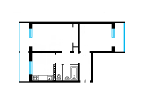 2-комнатная планировка квартиры в доме по проекту 1-КГ-480-12у
