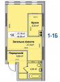 1-комнатная планировка квартиры в доме по адресу Центральная улица 21