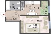 1-комнатная планировка квартиры в доме по адресу Панорамная улица 2а