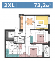 2-комнатная планировка квартиры в доме по адресу Салютная улица 2б (29)