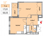 1-комнатная планировка квартиры в доме по адресу Победы проспект 67 (11)