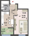1-комнатная планировка квартиры в доме по адресу Панорамная улица 2д