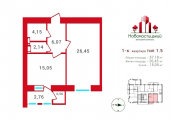 1-кімнатне планування квартири в будинку за адресою Новомостицька вулиця 15