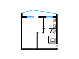 1-кімнатне планування квартири в будинку по проєкту 1-318-35/66 (малосімейка)