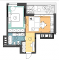 1-комнатная планировка квартиры в доме по адресу Семьи Хохловых улица 8 (А07)