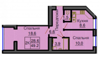 2-комнатная планировка квартиры в доме по адресу Королева академика улица 2