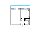 1-кімнатне планування квартири в будинку по проєкту ММ-640