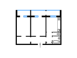2-комнатная планировка квартиры в доме по проекту арх. Каток Л. Б.