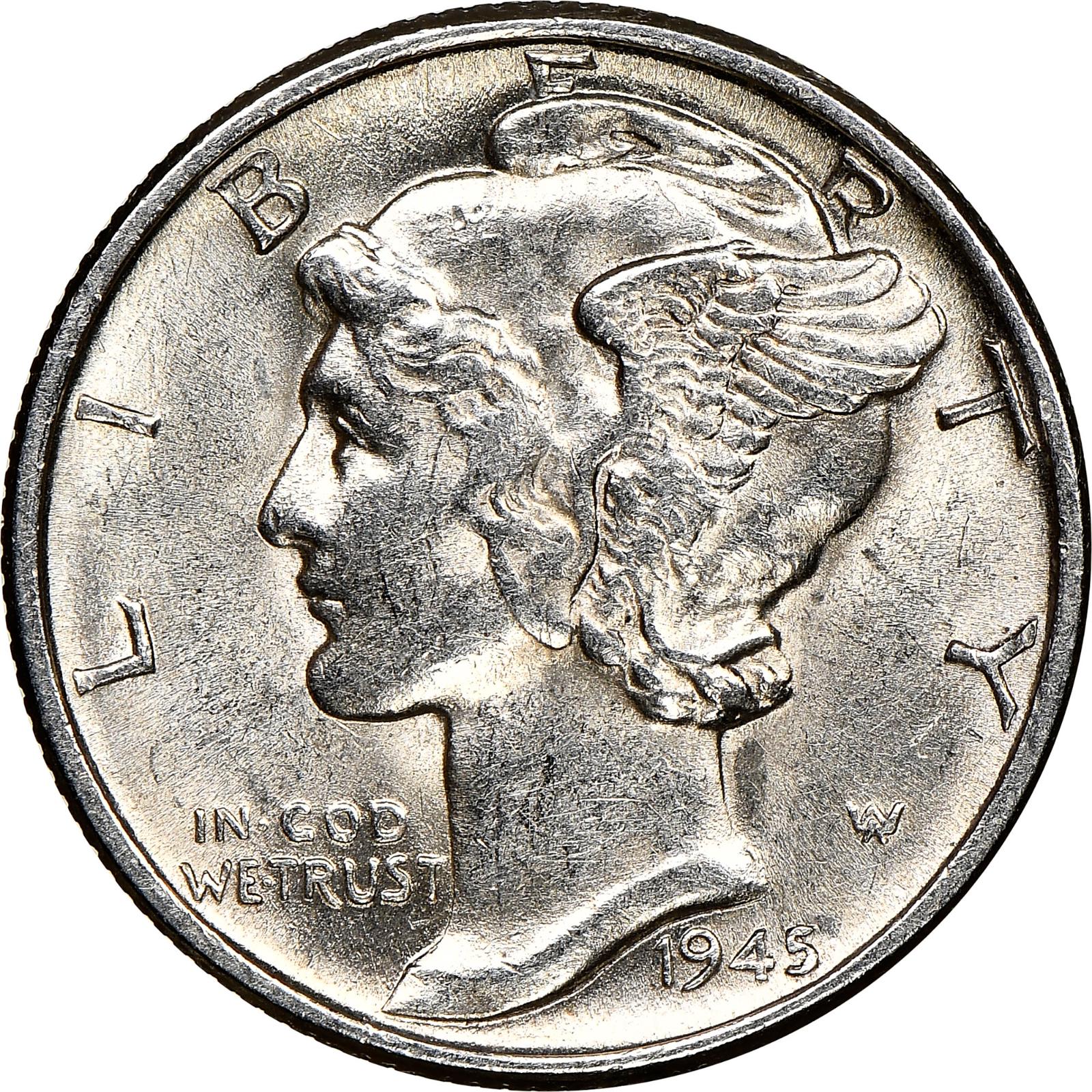 1945 Coins Mercury Dime