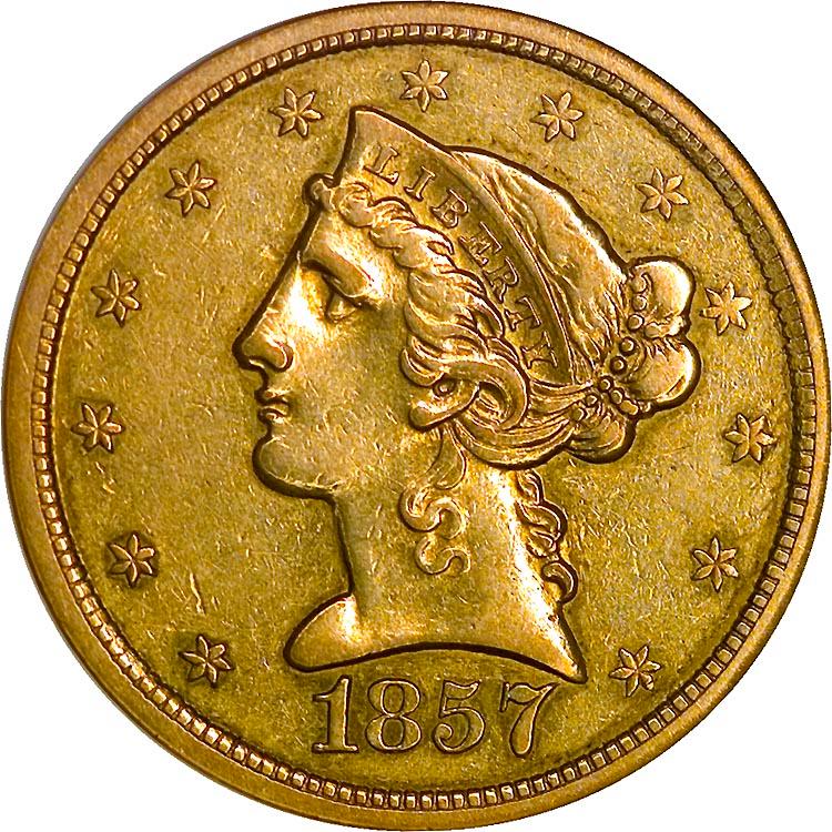 1857 S Coins Liberty Head Half Eagle