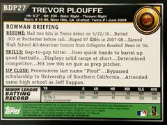 Rear | Trevor Plouffe Baseball Cards 2010 Bowman Draft Picks