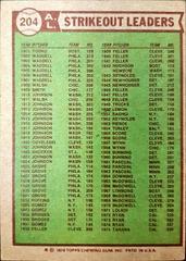 Back Of Card | AL Strikeout Leaders [Tanana, Blyleven, Perry] Baseball Cards 1976 Topps